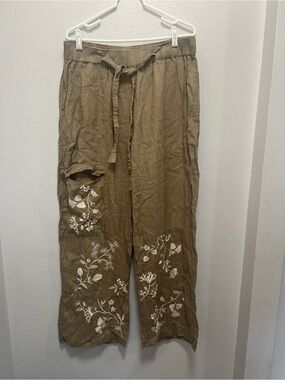 JWL Los Angeles Embroidered Linen Wide Leg Pants Boho Size XL